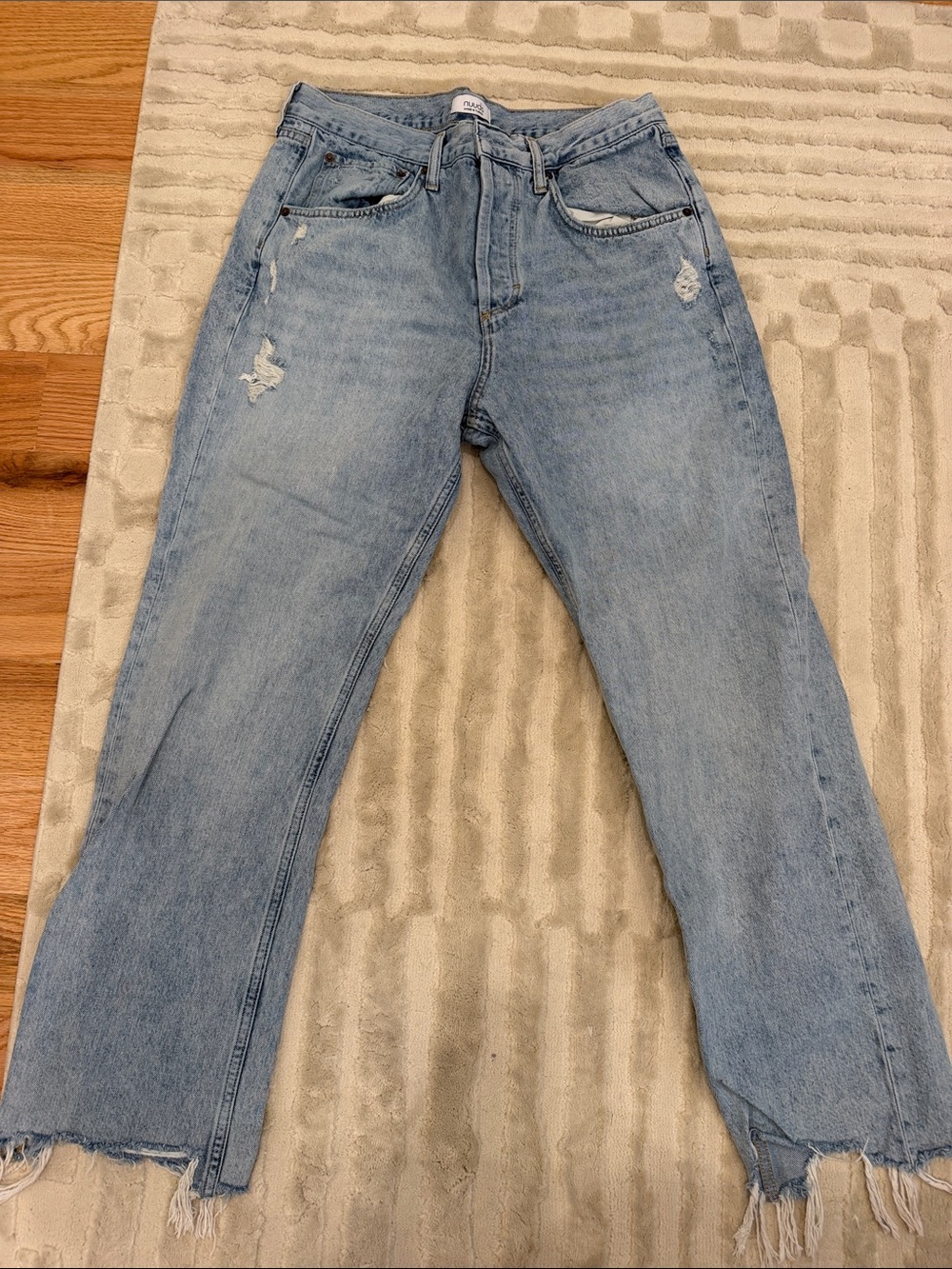 nuuds Light Blue Distressed Straight-Leg Jeans